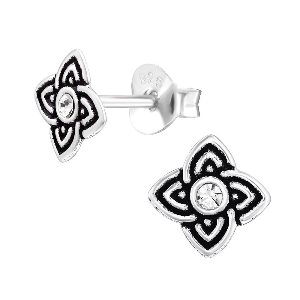 Sterling Silver Flower Stud Earrings 6mm | Crystal